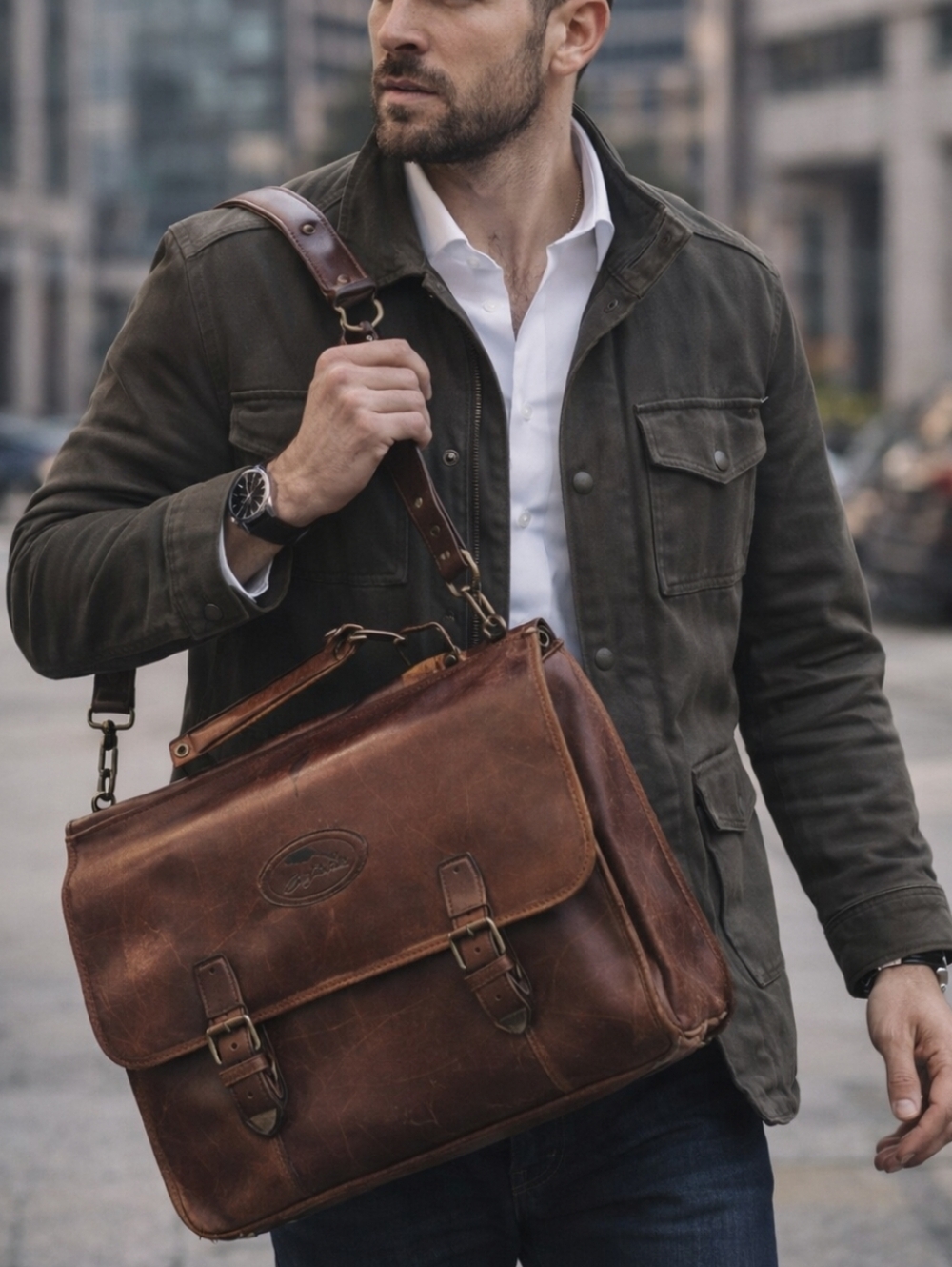Bob Timberlake Leather Briefcase Messenger Bag Brown Distressed Vintage Work Bag